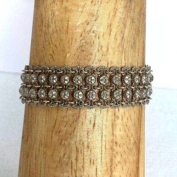 Vintage Antique 800 Silver 2 Row Diamond Cut Adjustable Foxtail Slide Bracelet - Picture 13 of 17